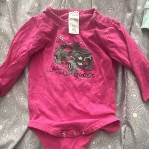 Carhartt Pink Long Sleeve Bodysuit 6M Vehicle Graphic 100% Cotton One Piece